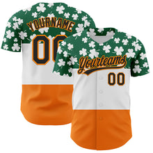 Load image into Gallery viewer, Custom Kelly Green Black-Bay Orange 3D St. Patrick's Day Shamrock Authentic Baseball Jersey