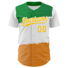 Load image into Gallery viewer, Custom Green Yellow-Texas Orange 3D St. Patrick's Day Shamrock Authentic Baseball Jersey