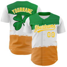 Load image into Gallery viewer, Custom Green Yellow-Texas Orange 3D St. Patrick's Day Shamrock Authentic Baseball Jersey
