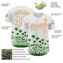 Load image into Gallery viewer, Custom White Bay Orange-Green 3D St. Patrick's Day Shamrock Authentic Baseball Jersey
