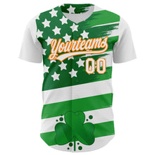 Load image into Gallery viewer, Custom White Bay Orange-Green 3D St. Patrick's Day Shamrock Authentic Baseball Jersey