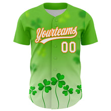 Load image into Gallery viewer, Custom Green White-Bay Orange 3D St. Patrick's Day Shamrock Authentic Baseball Jersey