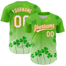 Load image into Gallery viewer, Custom Green White-Bay Orange 3D St. Patrick's Day Shamrock Authentic Baseball Jersey