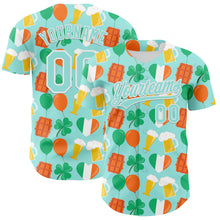 Load image into Gallery viewer, Custom Ice Blue White-Green 3D St. Patrick's Day Shamrock Beer Authentic Baseball Jersey
