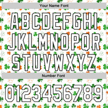 Load image into Gallery viewer, Custom White Black Green-Bay Orange 3D St. Patrick's Day Shamrock Authentic Baseball Jersey