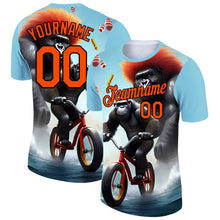 Load image into Gallery viewer, Custom Ice Blue Orange-Black 3D Pattern Design Extreme Sport Cartoon Animal Gorilla Riding Performance T-Shirt