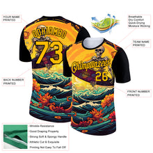 Load image into Gallery viewer, Custom Black Gold 3D Pattern Design Extreme Sport Skul Skiing Performance T-Shirt