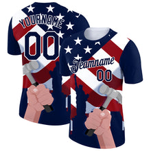 Load image into Gallery viewer, Custom Royal Red-White 3D Pattern Design American Flag Statue of Liberty Tool Hammer Labor Day Performance T-Shirt