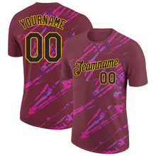 Load image into Gallery viewer, Custom Burgundy Black Gold-Deep Pink 3D Esports Performance T-Shirt