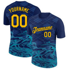 Load image into Gallery viewer, Custom Navy Gold Teal-Black 3D Esports Performance T-Shirt
