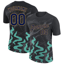 Load image into Gallery viewer, Custom Black Navy Aqua Gray-Old Gold 3D Esports Performance T-Shirt