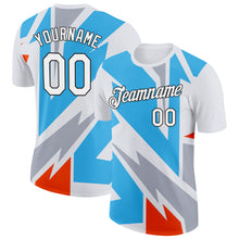 Load image into Gallery viewer, Custom White Sky Blue Orange-Gray 3D Esports Performance T-Shirt