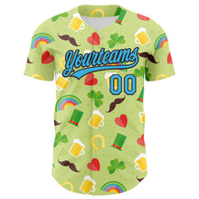 Load image into Gallery viewer, Custom Green Sky Blue-Black 3D St. Patrick's Day Shamrock Beer Authentic Baseball Jersey