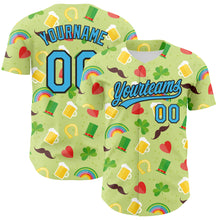 Load image into Gallery viewer, Custom Green Sky Blue-Black 3D St. Patrick's Day Shamrock Beer Authentic Baseball Jersey