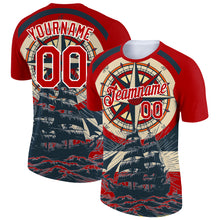 Load image into Gallery viewer, Custom Red White 3D Pattern Design Sailing Ship Compass Columbus Day Performance T-Shirt