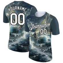 Load image into Gallery viewer, Custom Navy White-Black 3D Pattern Design Sailing Ship Columbus Day Performance T-Shirt