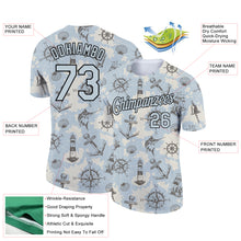 Load image into Gallery viewer, Custom Silver Black 3D Pattern Design Sailing Ship Wheel Compass Columbus Day Performance T-Shirt