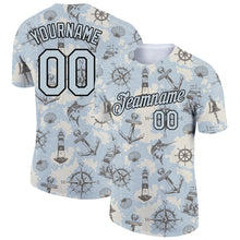 Load image into Gallery viewer, Custom Silver Black 3D Pattern Design Sailing Ship Wheel Compass Columbus Day Performance T-Shirt