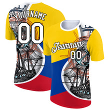 Load image into Gallery viewer, Custom Gold Royal Red-Black 3D Pattern Design Sailing Ship Columbus Day Colombian Flag Performance T-Shirt