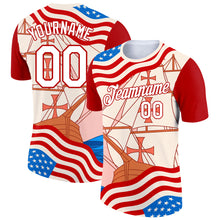 Load image into Gallery viewer, Custom City Cream White-Red 3D Pattern Design Sailing Ship Columbus Day American Flag Performance T-Shirt