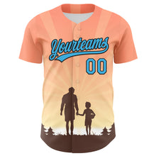 Load image into Gallery viewer, Custom Medium Pink Sky Blue-Black 3D Pattern Design Father's Day Family Love Authentic Baseball Jersey