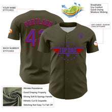 Load image into Gallery viewer, Custom Olive Purple-Red 3D Pattern Design Father's Day Top Dad Authentic Salute To Service Baseball Jersey