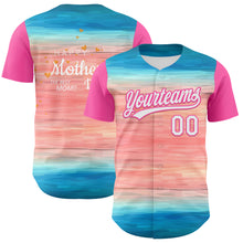 Load image into Gallery viewer, Custom Sky Blue White-Pink 3D Pattern Design Mother's Day Love Authentic Baseball Jersey