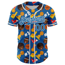 Load image into Gallery viewer, Custom Blue White Comic Doodle Ballgame 3D Pattern Design Authentic Baseball Jersey