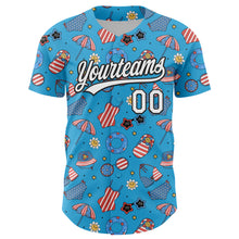 Load image into Gallery viewer, Custom Sky Blue White-Black 3D Hawaii Beach Authentic Baseball Jersey