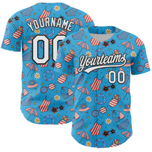 Load image into Gallery viewer, Custom Sky Blue White-Black 3D Hawaii Beach Authentic Baseball Jersey
