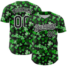 Load image into Gallery viewer, Custom Black White 3D St. Patrick's Day Shamrock Authentic Baseball Jersey