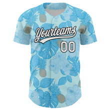 Load image into Gallery viewer, Custom Ice Blue White-Black 3D Hawaii Tropical Palm Leaves And Fruit Pineapple Authentic Baseball Jersey