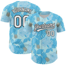 Load image into Gallery viewer, Custom Ice Blue White-Black 3D Hawaii Tropical Palm Leaves And Fruit Pineapple Authentic Baseball Jersey