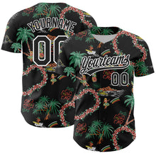 Load image into Gallery viewer, Custom Black White 3D Hawai Island Tropical Palm Tree And Flower Authentic Baseball Jersey