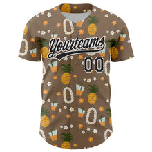 Load image into Gallery viewer, Custom Brown Black-White 3D Hawaii Flower And Fruit Pineapple Authentic Baseball Jersey