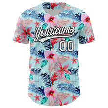 Load image into Gallery viewer, Custom Ice Blue White-Black 3D Hawaii Tropical Palm Leaves And Flower Authentic Baseball Jersey