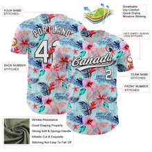 Load image into Gallery viewer, Custom Ice Blue White-Black 3D Hawaii Tropical Palm Leaves And Flower Authentic Baseball Jersey