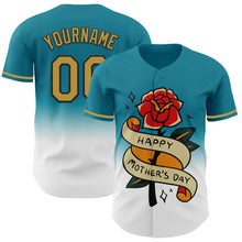 Load image into Gallery viewer, Custom Teal Old Gold-Black 3D Pattern Design Gradient Mother's Day Flower Authentic Baseball Jersey