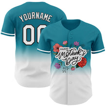 Load image into Gallery viewer, Custom Teal White-Black 3D Pattern Design Gradient Mother's Day Flower Authentic Baseball Jersey