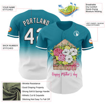 Load image into Gallery viewer, Custom Teal White-Black 3D Pattern Design Gradient Mother's Day Flower Authentic Baseball Jersey