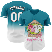 Load image into Gallery viewer, Custom Teal White-Black 3D Pattern Design Gradient Mother's Day Flower Authentic Baseball Jersey