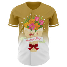 Load image into Gallery viewer, Custom Old Gold White-Black 3D Pattern Design Gradient Mother's Day Flower Authentic Baseball Jersey