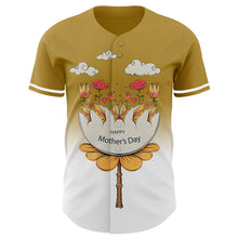 Load image into Gallery viewer, Custom Old Gold White-Black 3D Pattern Design Gradient Mother's Day Flower Authentic Baseball Jersey