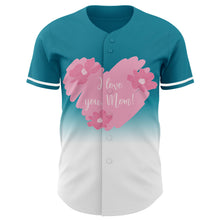 Load image into Gallery viewer, Custom Teal White-Light Pink 3D Pattern Design Gradient Mother's Day Love And Flower Authentic Baseball Jersey