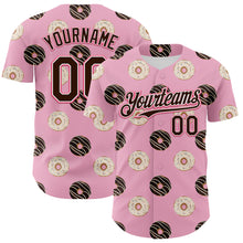 Load image into Gallery viewer, Custom Light Pink Brown-Neon Pink 3D Pattern Design Foodie Food Dessert Doughnut Authentic Baseball Jersey