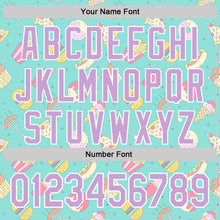 Load image into Gallery viewer, Custom Ice Blue Light Purple-White 3D Pattern Design Foodie Fast Food Burger Fries Pizza Authentic Baseball Jersey