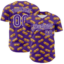 Load image into Gallery viewer, Custom Purple White 3D Pattern Design Foodie Fast Food Hot Dog Authentic Baseball Jersey