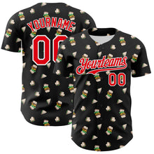 Load image into Gallery viewer, Custom Black Fire Red-White 3D Pattern Design Foodie Fast Food Sandwich Authentic Baseball Jersey