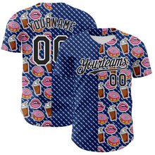 Load image into Gallery viewer, Custom US Navy Blue Black-White 3D Pattern Design Foodie Food Dessert Milkshake Donut Authentic Baseball Jersey