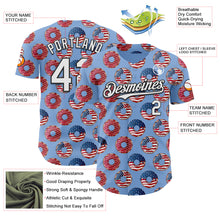 Load image into Gallery viewer, Custom Light Blue White-Black 3D Pattern Design USA Flag Foodie Food Dessert Donut Authentic Baseball Jersey